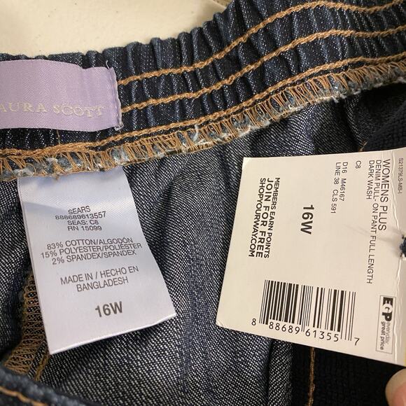 LauraScott Women 16W Comfort ElasticWaist Denim Pullon Pant FullLength DarkBlue - Picture 4 of 8